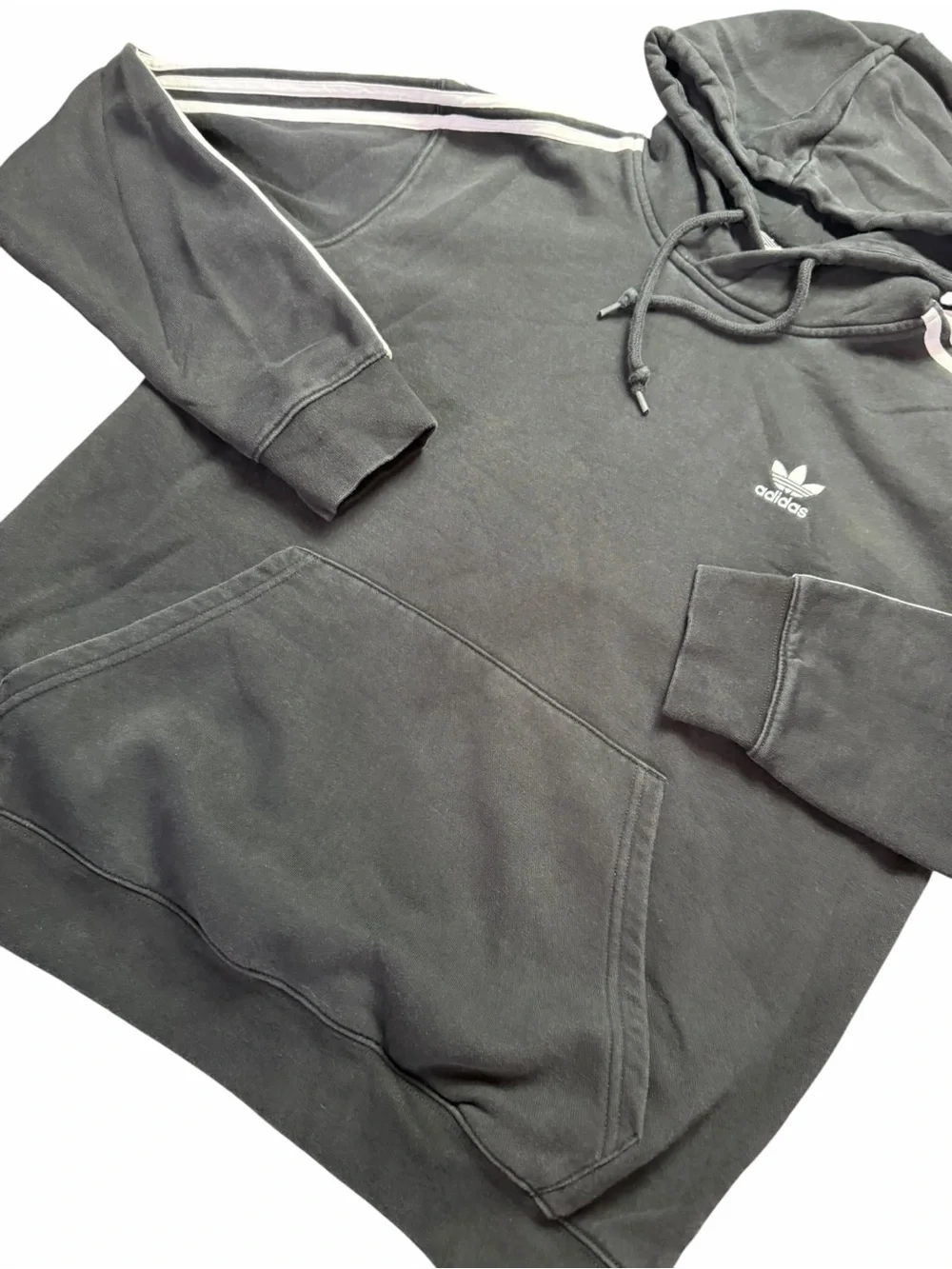 adidas Originals Trefoil 3-Stripes Pullover Hoodie Men's M Black Pockets